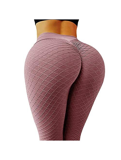 GILLYA Ruched Butt Lifting High Waist Textured Yoga Pants Tummy Control Workout Leggings