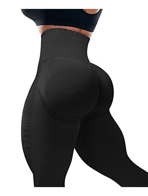 GILLYA Ruched Butt Lifting High Waist Textured Yoga Pants Tummy Control Workout Leggings