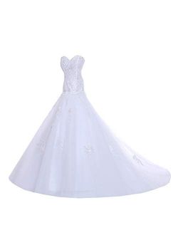 WeddingDazzle Applique Wedding Bridal Long Plus Size Wedding Dresses for Bride