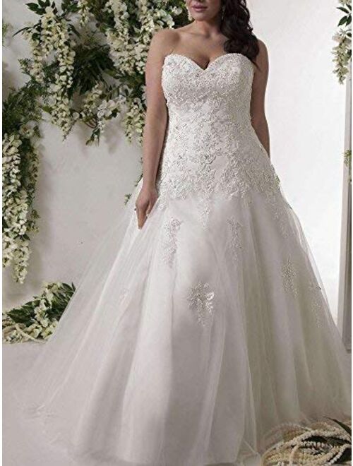 WeddingDazzle Applique Wedding Bridal Long Plus Size Wedding Dresses for Bride