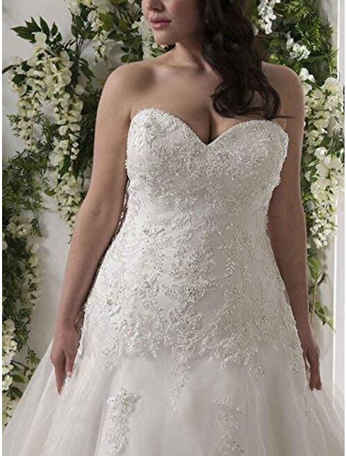 WeddingDazzle Applique Wedding Bridal Long Plus Size Wedding Dresses for Bride