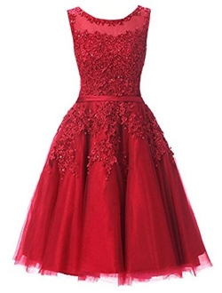 Ever Girl Women's Knee Length Tulle Lace Appliques Hollow Homecoming Dress