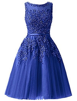 Ever Girl Women's Knee Length Tulle Lace Appliques Hollow Homecoming Dress