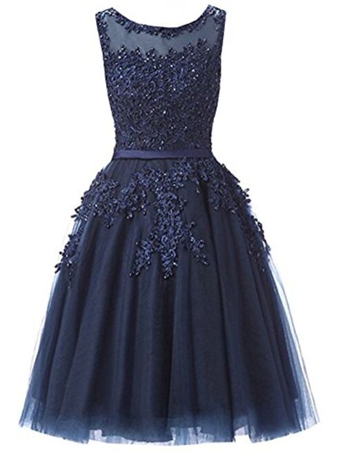 Ever Girl Women's Knee Length Tulle Lace Appliques Hollow Homecoming Dress