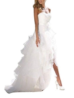 honey qiao Wedding Dresses Prom Gowns Hi Lo Organza Ruffles Beach Party