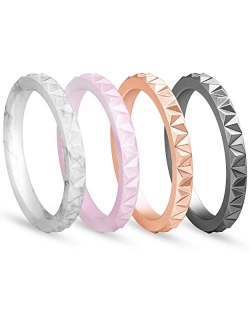 ThunderFit Womens Triangle Diamond Stackable Rings - 16 Rings / 12 Rings / 8 Rings / 4 Rings / 1 Ring - Thin Silicone Wedding Rings - 2.5mm wide - 2mm Thick