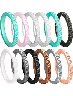 ThunderFit Womens Triangle Diamond Stackable Rings - 16 Rings / 12 Rings / 8 Rings / 4 Rings / 1 Ring - Thin Silicone Wedding Rings - 2.5mm wide - 2mm Thick