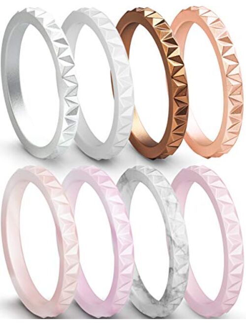 ThunderFit Womens Triangle Diamond Stackable Rings - 16 Rings / 12 Rings / 8 Rings / 4 Rings / 1 Ring - Thin Silicone Wedding Rings - 2.5mm wide - 2mm Thick