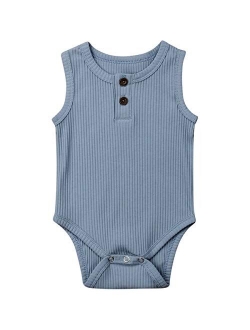 Kuriozud Newborn Infant Unisex Baby Boy Girl Button Solid Romper Bodysuit One Piece Jumpsuit Outfits Clothes