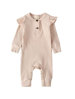 Kuriozud Newborn Infant Unisex Baby Boy Girl Button Solid Romper Bodysuit One Piece Jumpsuit Outfits Clothes