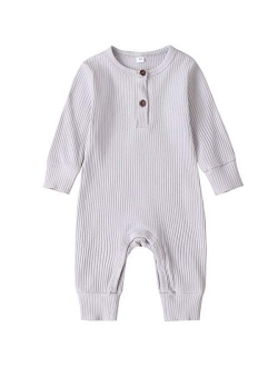 Kuriozud Newborn Infant Unisex Baby Boy Girl Button Solid Romper Bodysuit One Piece Jumpsuit Outfits Clothes