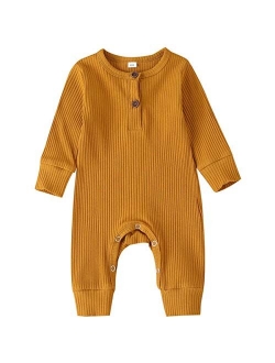 Kuriozud Newborn Infant Unisex Baby Boy Girl Button Solid Romper Bodysuit One Piece Jumpsuit Outfits Clothes