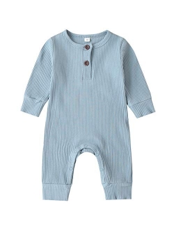 Kuriozud Newborn Infant Unisex Baby Boy Girl Button Solid Romper Bodysuit One Piece Jumpsuit Outfits Clothes