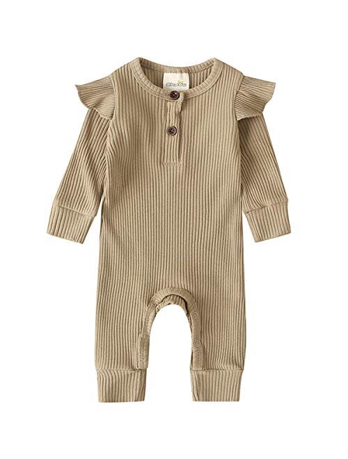 Kuriozud Newborn Infant Unisex Baby Boy Girl Button Solid Romper Bodysuit One Piece Jumpsuit Outfits Clothes