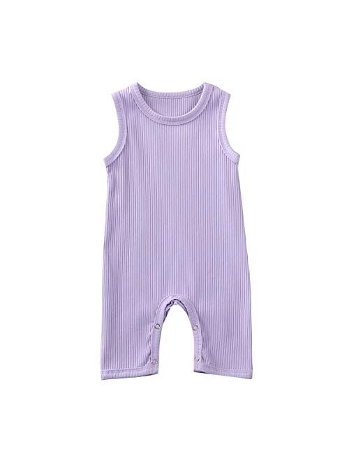 Kuriozud Newborn Infant Unisex Baby Boy Girl Button Solid Romper Bodysuit One Piece Jumpsuit Outfits Clothes