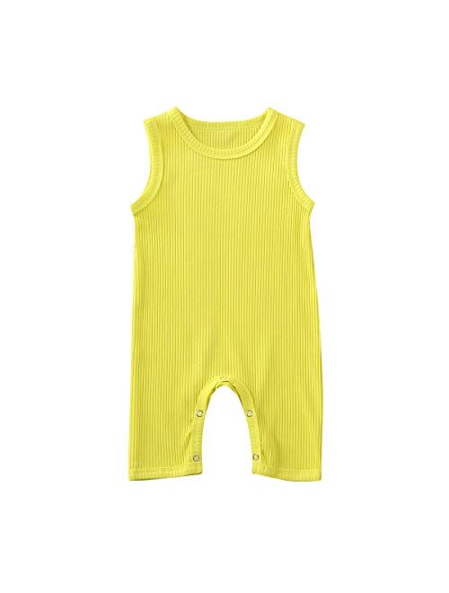 Kuriozud Newborn Infant Unisex Baby Boy Girl Button Solid Romper Bodysuit One Piece Jumpsuit Outfits Clothes