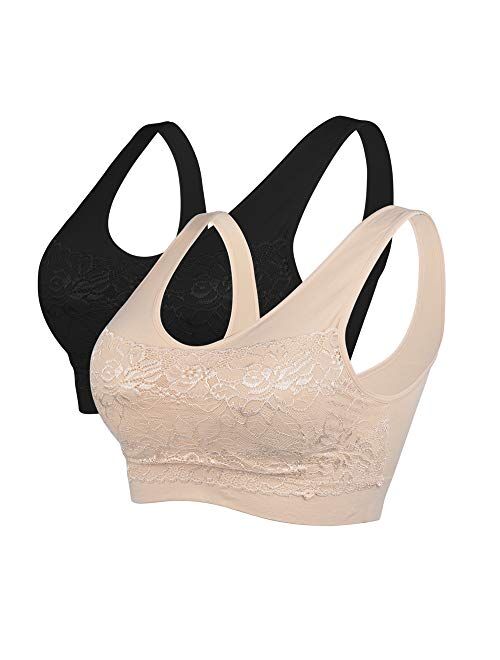 Sports Bra Seamless Lace Coverage Comfortable Daily Bralette with Removable Pads