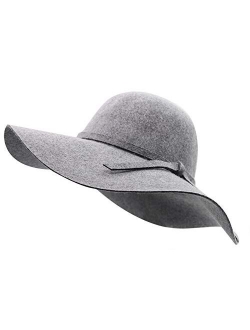 Bienvenu Women's Wide Brim Wool Ribbon Band Floppy Hat