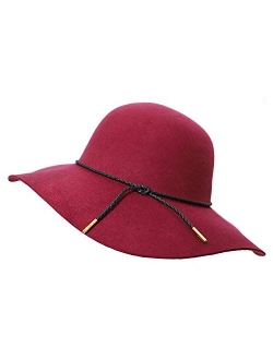 Bienvenu Women's Wide Brim Wool Ribbon Band Floppy Hat