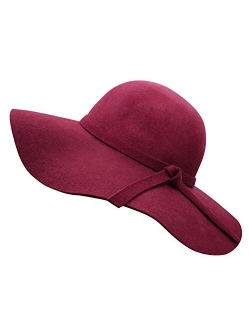 Bienvenu Women's Wide Brim Wool Ribbon Band Floppy Hat