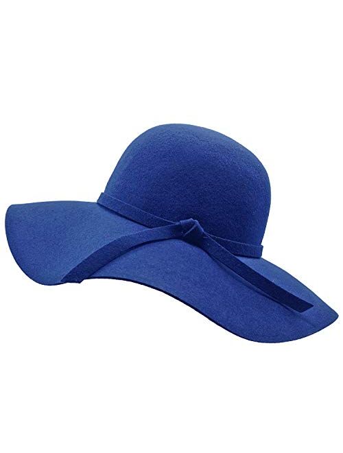 Bienvenu Women's Wide Brim Wool Ribbon Band Floppy Hat