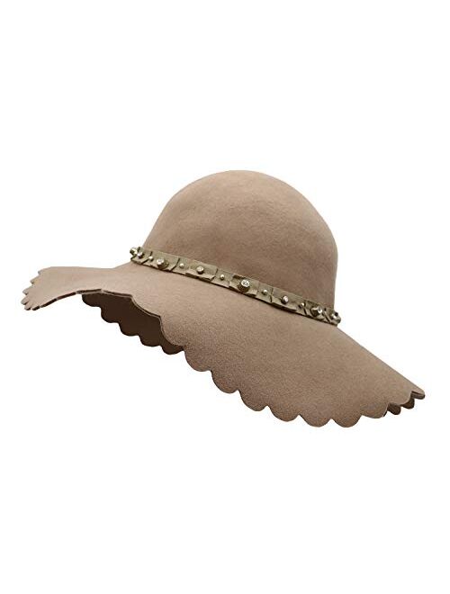 Bienvenu Women's Wide Brim Wool Ribbon Band Floppy Hat