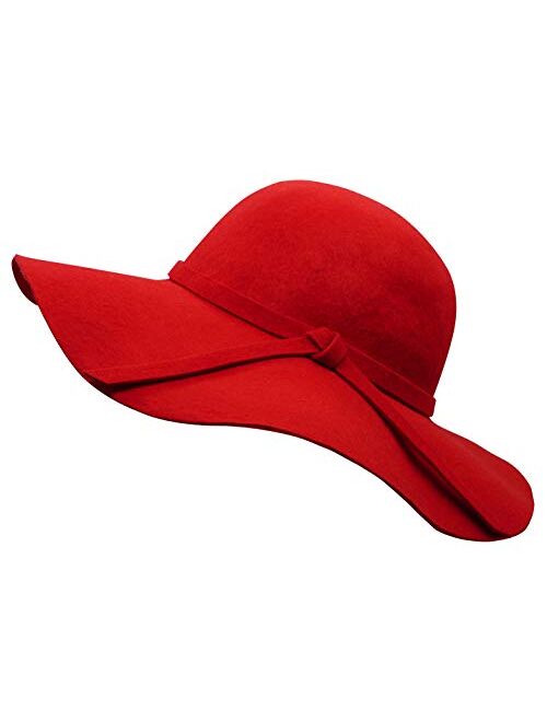 Bienvenu Women's Wide Brim Wool Ribbon Band Floppy Hat