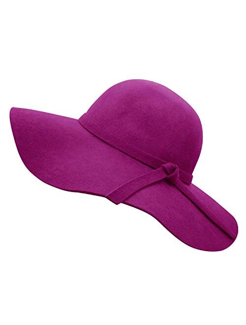 Bienvenu Women's Wide Brim Wool Ribbon Band Floppy Hat