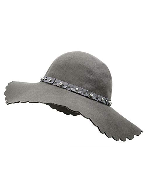 Bienvenu Women's Wide Brim Wool Ribbon Band Floppy Hat