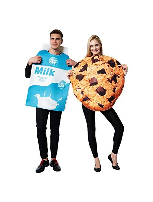 ReneeCho Couple Cookies and Milk Carton Box Costume Halloween Food Adult Men Women