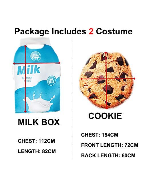 ReneeCho Couple Cookies and Milk Carton Box Costume Halloween Food Adult Men Women