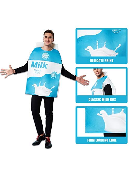 ReneeCho Couple Cookies and Milk Carton Box Costume Halloween Food Adult Men Women