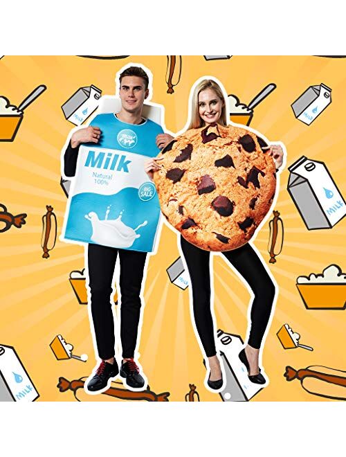 ReneeCho Couple Cookies and Milk Carton Box Costume Halloween Food Adult Men Women