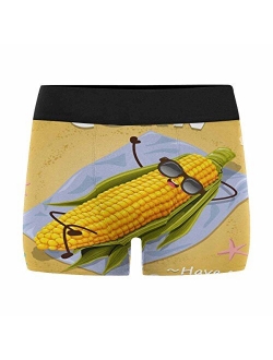 INTERESTPRINT Men's All-Over Print Boxer Briefs Vintage Funny Corn Lying on The Beach (XS-3XL)