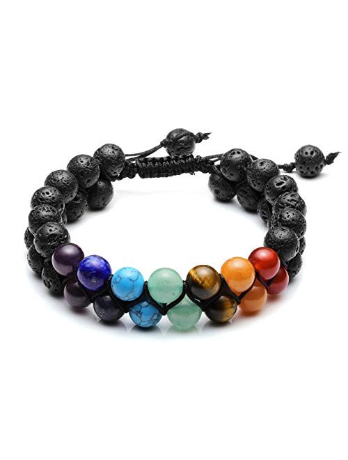 Top Plaza Bead Chakra Bracelet 7 Chakras Healing Crystals Bracelet Yoga Stone Beads Bracelets Meditation Relax Anxiety Bangle for Womens Mens