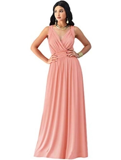 Womens Long Sleeveless Flowy Bridesmaid Cocktail Evening Gown Maxi Dress