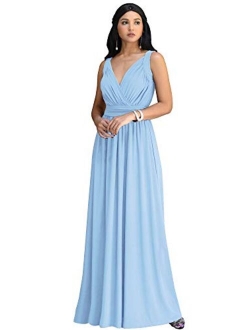 Womens Long Sleeveless Flowy Bridesmaid Cocktail Evening Gown Maxi Dress