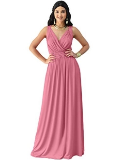 Womens Long Sleeveless Flowy Bridesmaid Cocktail Evening Gown Maxi Dress