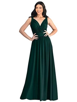 Womens Long Sleeveless Flowy Bridesmaid Cocktail Evening Gown Maxi Dress