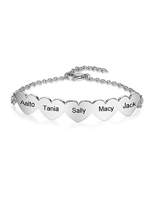 kaululu Personalized Name Bracelets for Women Hearts Bracelet Women's Link Bracelets with Name Adjustable Girls' Bracelets Custom Engraved Bracelets for Mother Wife BFF C