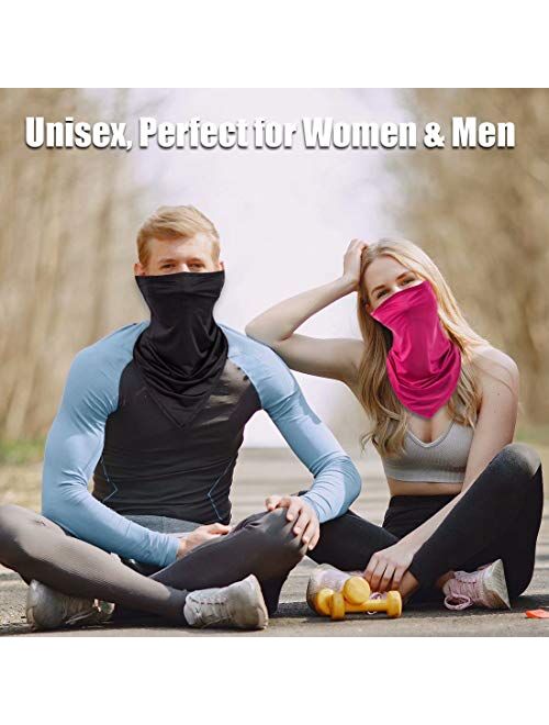 3 Pack Face Bandana Neck Gaiter with Ear Loops, UV Sun Protection Reusable Triangle Cloth Scarf Balaclava for Women Men