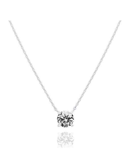 14K Gold Plated Swarovski Crystal Solitaire 1.5 Carat (7.3mm) CZ Dainty Choker Necklace | Gold Necklaces for Women