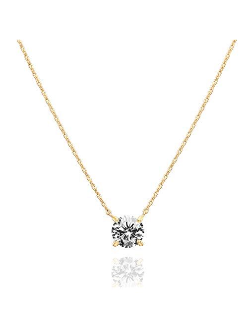 PAVOI 14K Gold Plated Swarovski Crystal Solitaire 1.5 Carat (7.3mm) CZ Dainty Choker Necklace | Gold Necklaces for Women