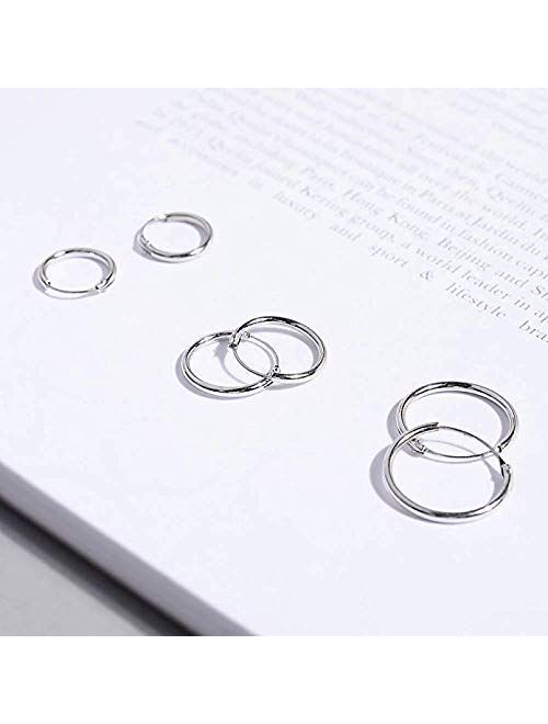 Silver Hoop Earrings- Cartilage Earring Small Hoop Earrings for Women Men Girls,4 Pairs of Hypoallergenic 925 Sterling Silver Tragus Earrings(8mm/10mm/12mm/14mm)