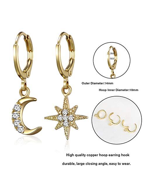 AIDSOTOU Small Butterfly Star Hoop Earrings Set for Women Girls Mini Huggie Hoop Earrings with Dangle Charms