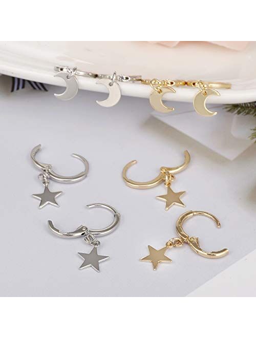 AIDSOTOU Small Butterfly Star Hoop Earrings Set for Women Girls Mini Huggie Hoop Earrings with Dangle Charms