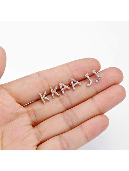 Initial Stud Earrings for Girls - 14K Rose Gold Plated S925 Sterling Silver Post CZ Alphabet Letter Stud Girls Earrings CZ Hypoallergenic Initial Studs Earrings for Women