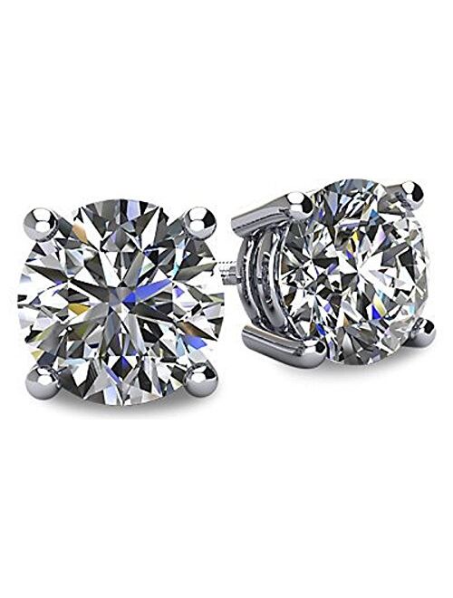 NANA 14k Gold Post & Sterling Silver 4 Prong Swarovski Pure Brilliance CZ Stud Earrings CZ 1.0 to 8.0ctw