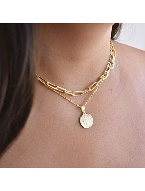 Turandoss Dainty Gold Choker Necklaces for Women - 14K Gold Plated Handmade Medallion Snake Link Chain Cross Star Moon Adjustable Simple Choker Necklaces for Women Jewelr