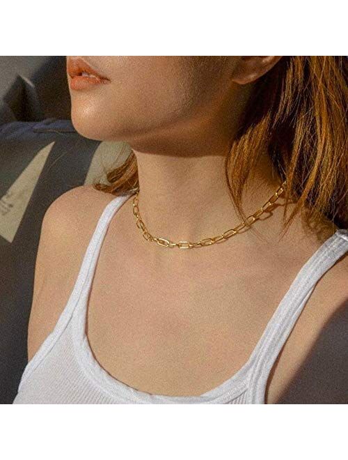 Turandoss Dainty Gold Choker Necklaces for Women - 14K Gold Plated Handmade Medallion Snake Link Chain Cross Star Moon Adjustable Simple Choker Necklaces for Women Jewelr